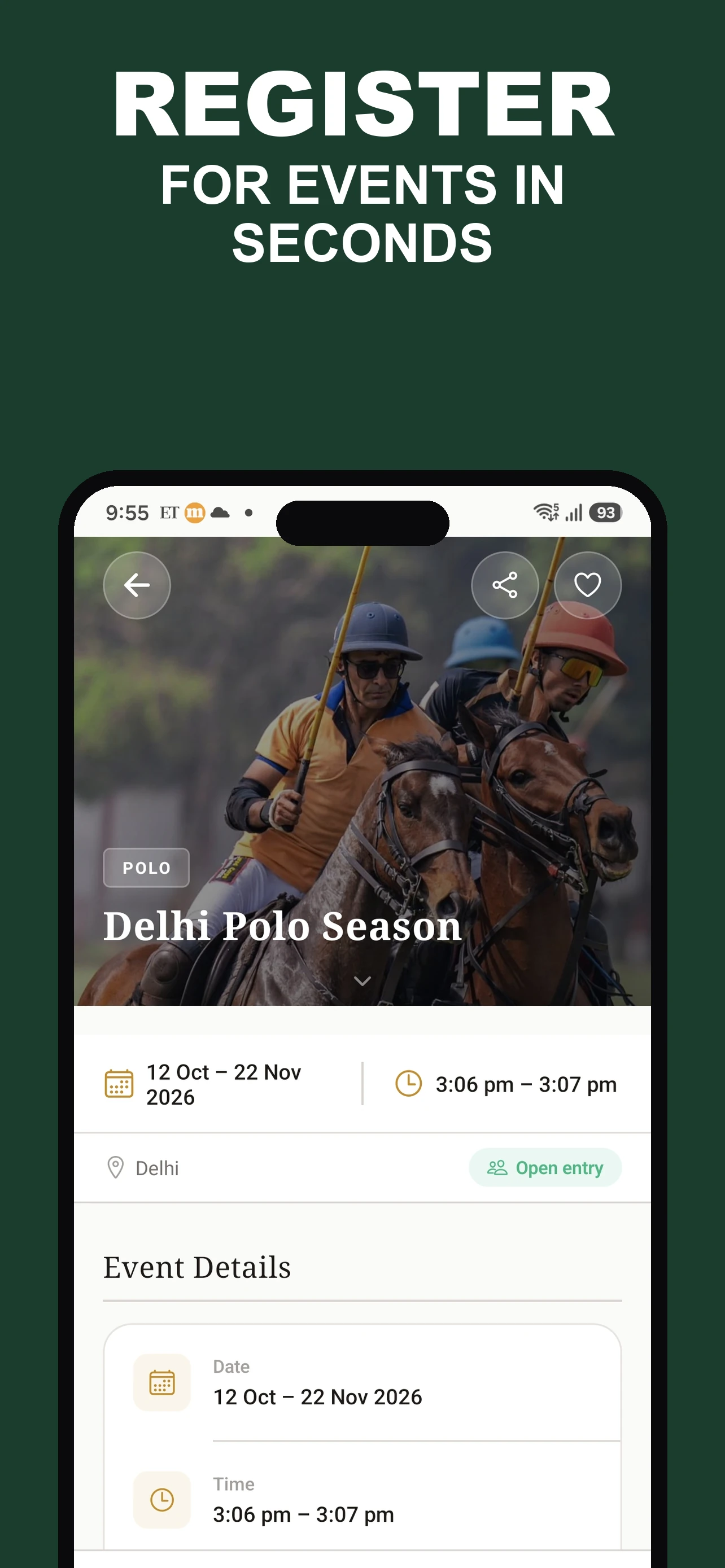Register for equestrian events and polo matches across India